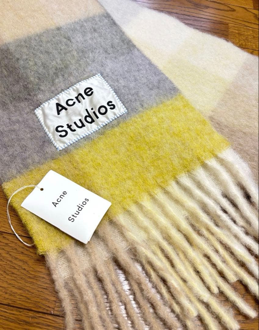 ぽん　Acne Studios マフラー グレー/イエロー/ベージュ