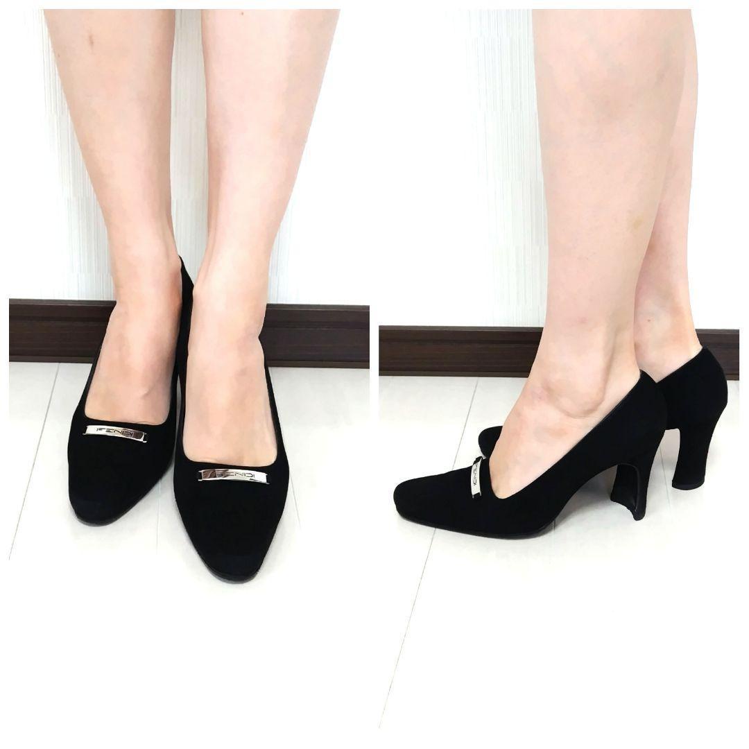 ✨️腕利き職人のリペア済✨️美品♥【フェンディ】ロゴプレート スエード パンプス