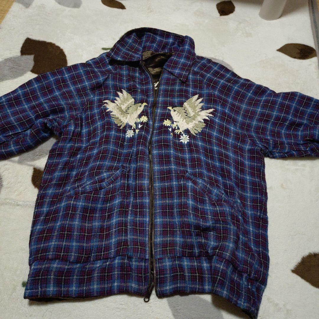 スカジャン ダークブラウン 刺繍入り