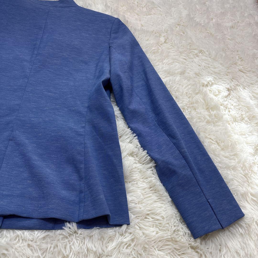 【未使用に近い】プラステ　セットアップ　ノーカラー　リネン混　ブルー　Lサイズ