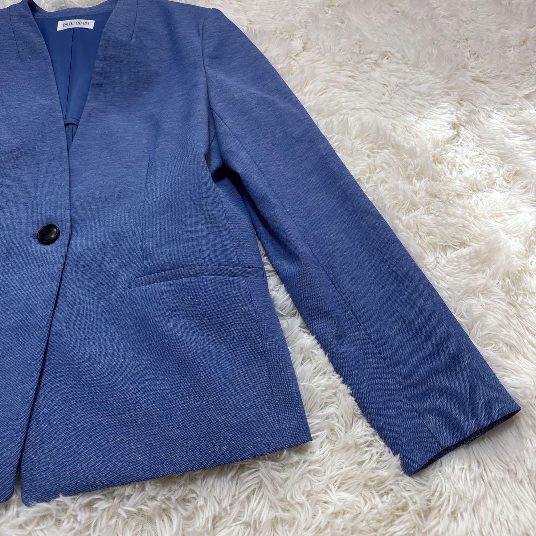 【未使用に近い】プラステ　セットアップ　ノーカラー　リネン混　ブルー　Lサイズ