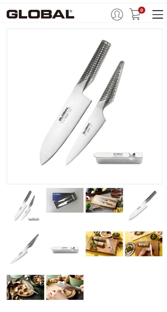 GLOBAL 三徳包丁・ペティナイ・シャープナーのセット(未使用)