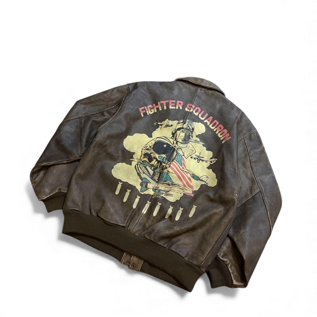 vintage a-2 レザー フライトジャケット バックプリント ミリタリー