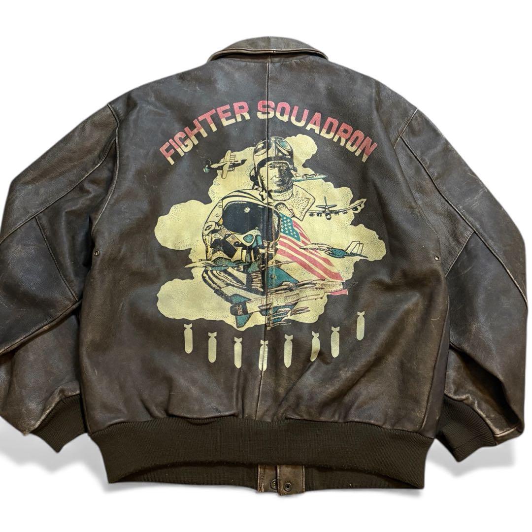 vintage a-2 レザー フライトジャケット バックプリント ミリタリー