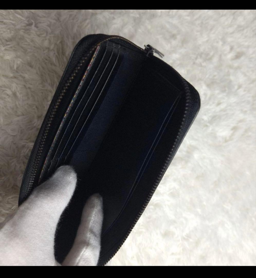 ポールスミス　L字ファスナー　長財布　チェッカーエンボス　黒