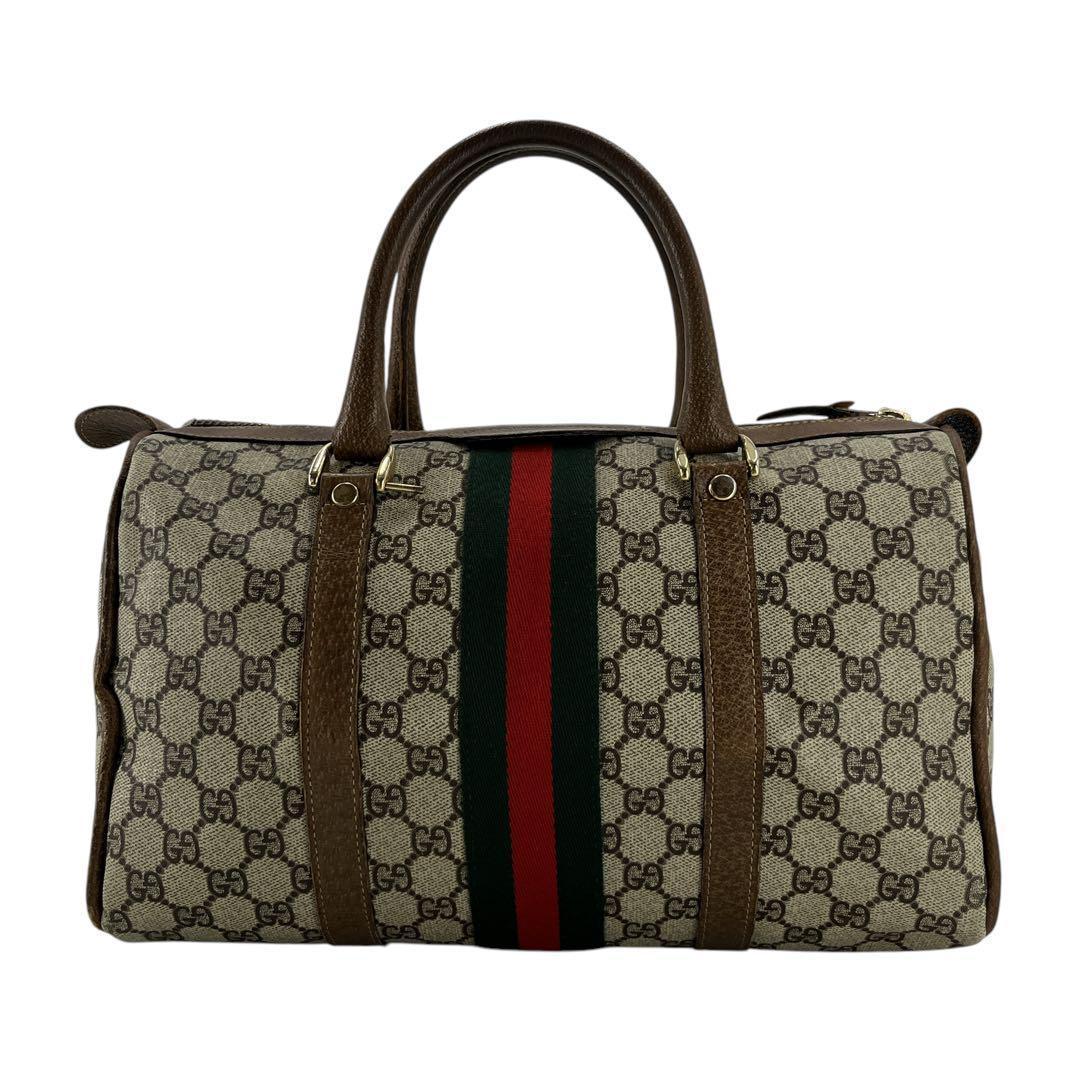 オールドグッチ　ミニボストン　シェリーライン　GGスプリーム　PVC 旅行カバン