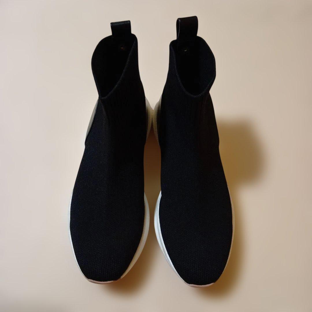 美品　銀座カネマツ　レディースハイカットスニーカー　黒ブラックニットシューズ