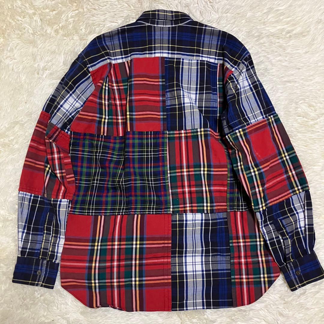 コムデギャルソンシャツ　パッチワーク　マルチカラー　レッド　チェック　シャツ