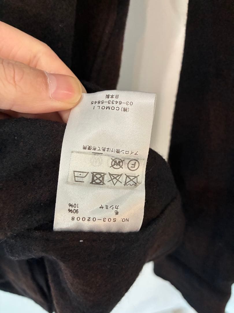 【2/8まで】COMOLIコモリ　ウールチェック　オープンカラーシャツ　サイズ2