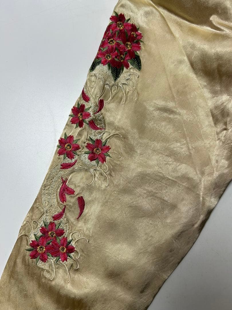 百花繚乱　スカジャン グリーン/レッド　鯉　刺繍　リバーシブル　XL