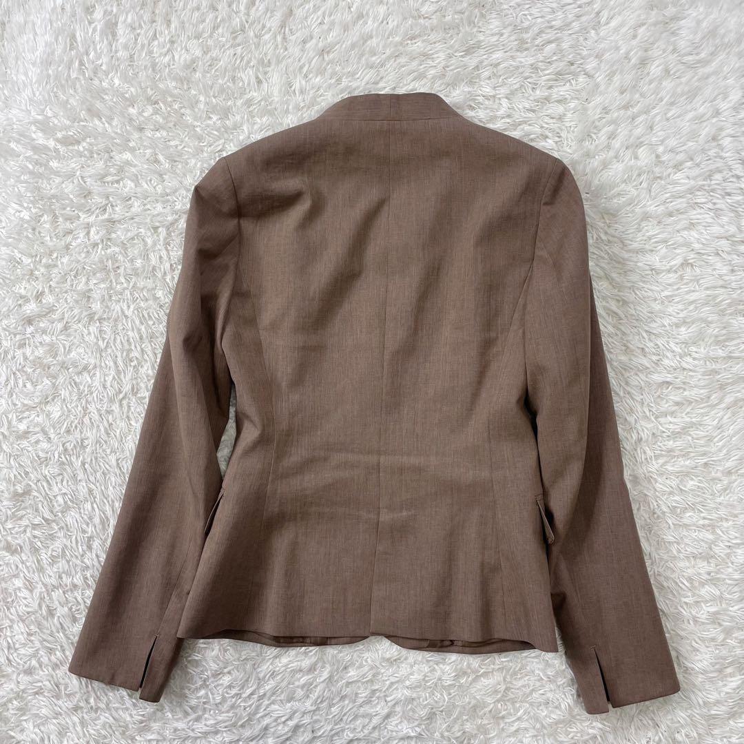 美品✨ ホワイト ノーカラー パンツ スーツ セットアップ 洗える 近年モデル