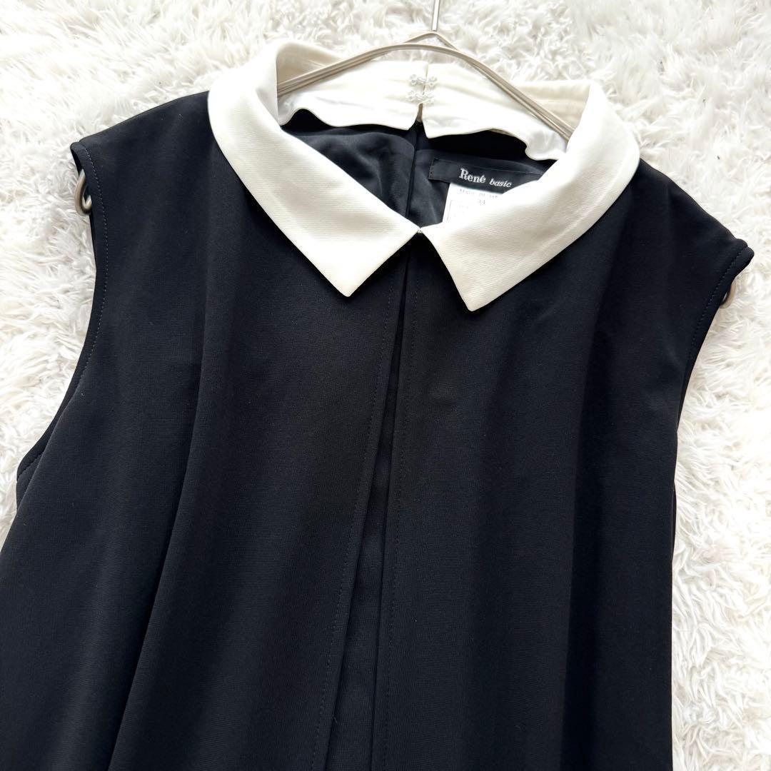 極美品✨ Rene 白襟ワンピース ドレス ノースリーブ フレア 2way 黒