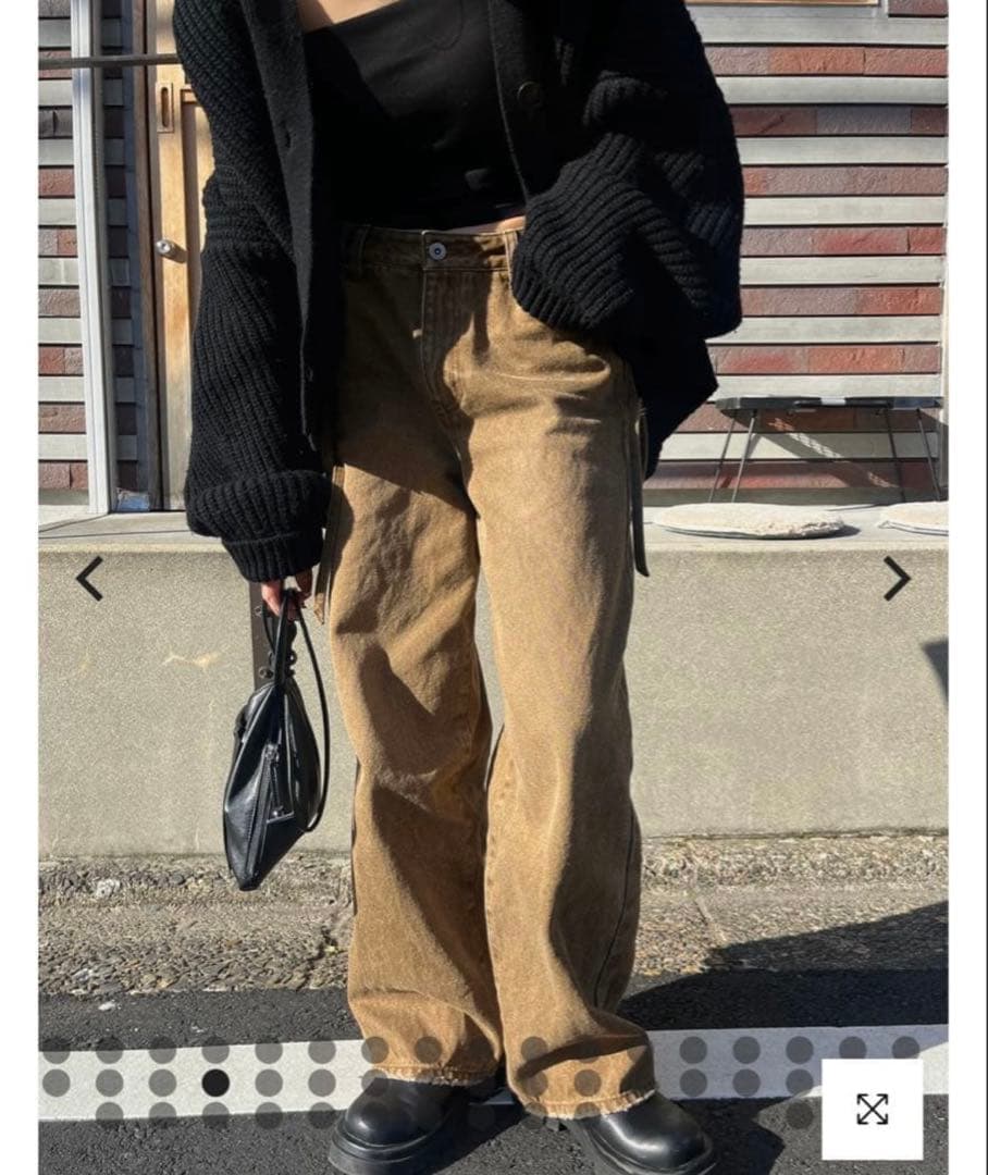 efu サスペンダー　ルーズストレートデニム　ブラウンM