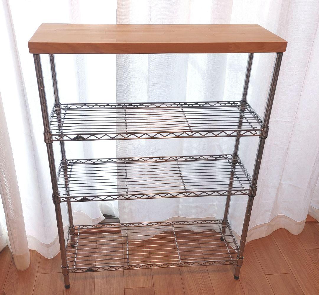 送料込/ルミナスライトスチールシェルフ幅69.5×奥24.5×高90.5＋集成材