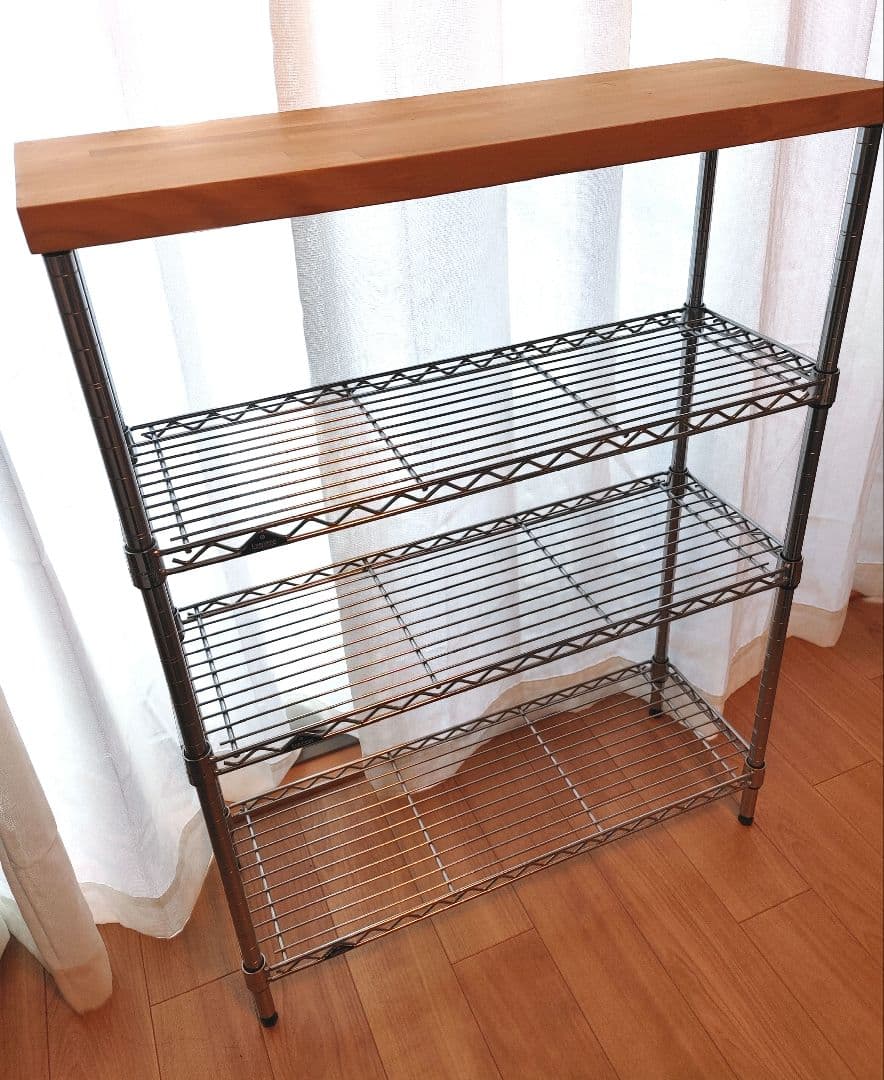 送料込/ルミナスライトスチールシェルフ幅69.5×奥24.5×高90.5＋集成材