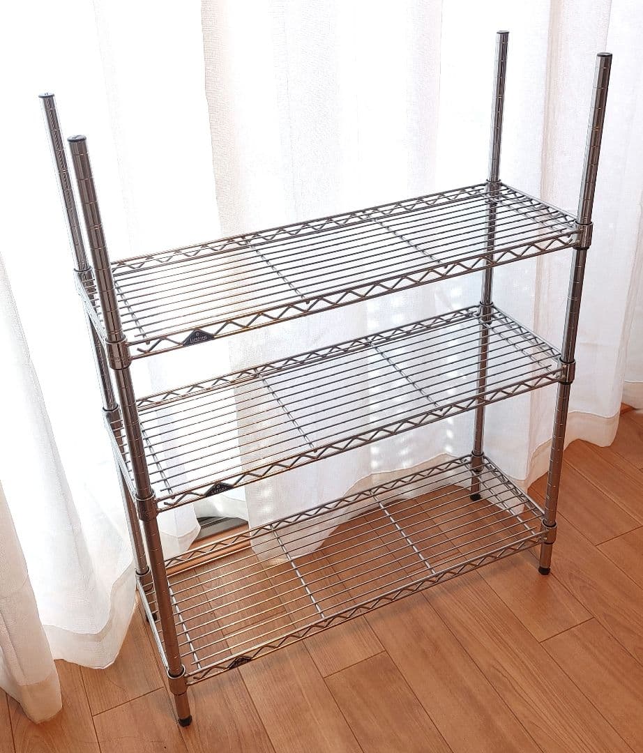 送料込/ルミナスライトスチールシェルフ幅69.5×奥24.5×高90.5＋集成材