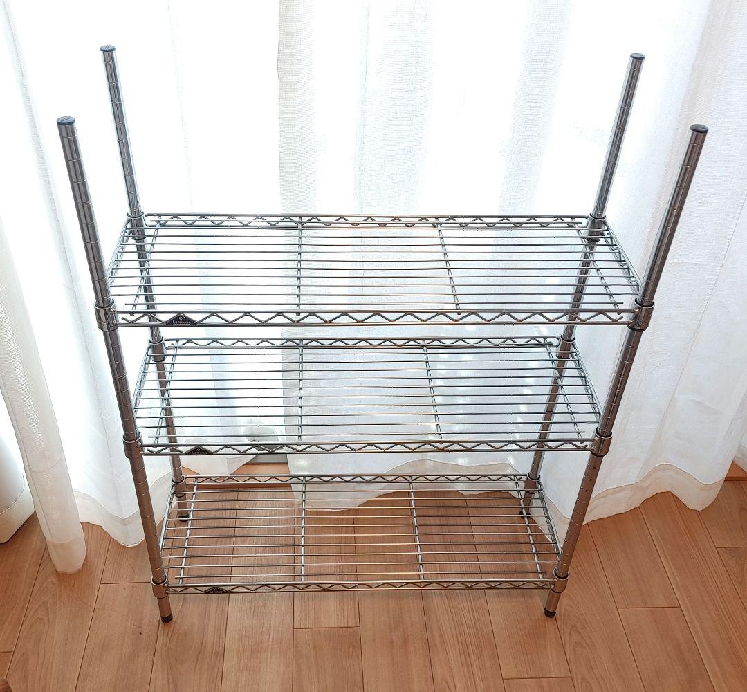 送料込/ルミナスライトスチールシェルフ幅69.5×奥24.5×高90.5＋集成材