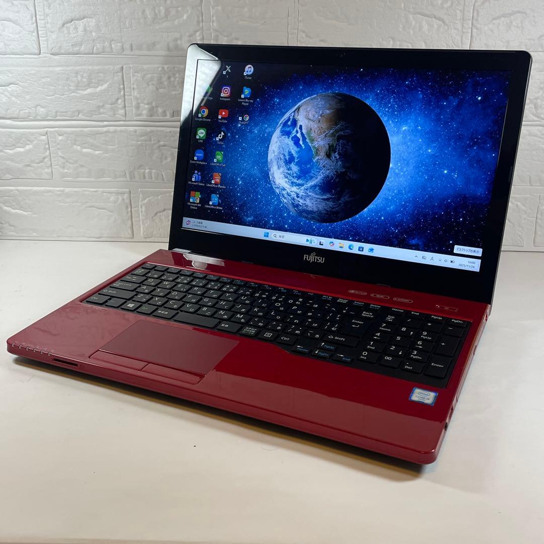 【美品】富士通☆LIFEBOOK☆レッド☆SSD256GB☆すぐ使える