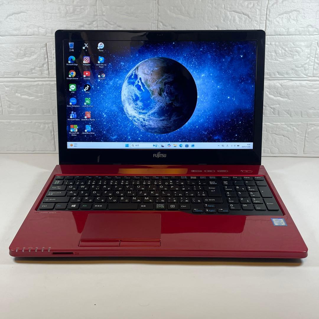 【美品】富士通☆LIFEBOOK☆レッド☆SSD256GB☆すぐ使える
