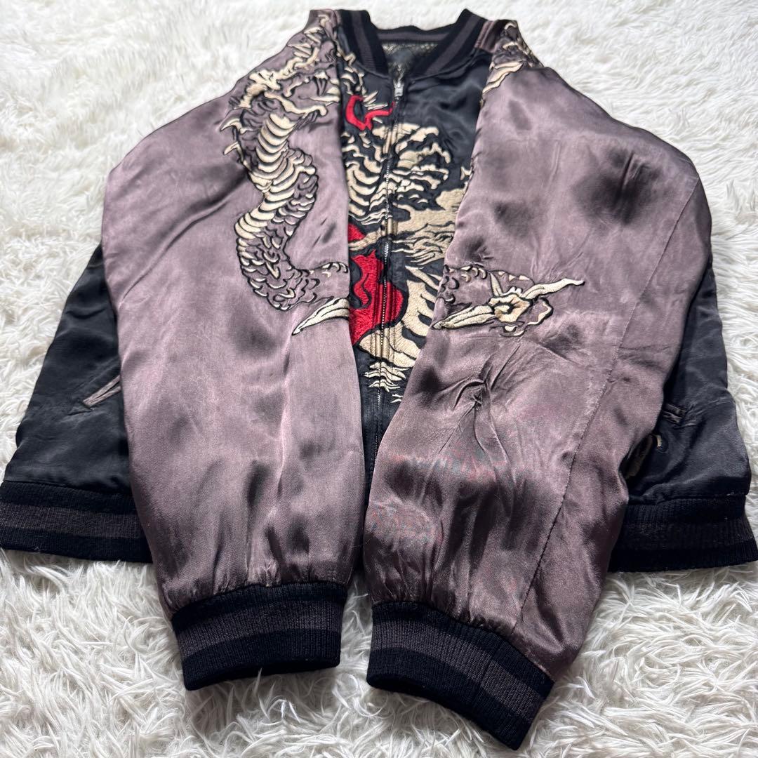 希少/L✨花旅楽団　スカジャン　リバーシブル　豪華刺繍　龍　玄武