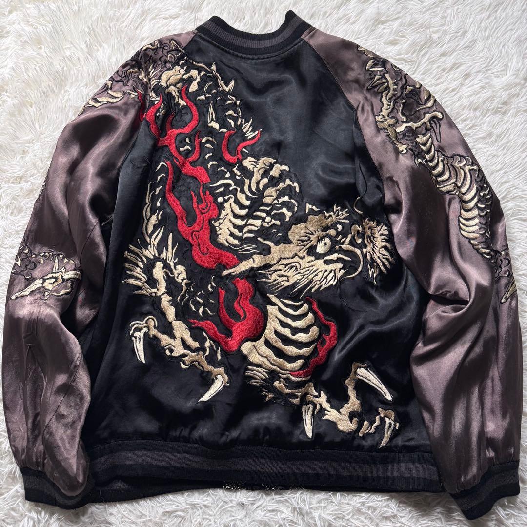 希少/L✨花旅楽団　スカジャン　リバーシブル　豪華刺繍　龍　玄武