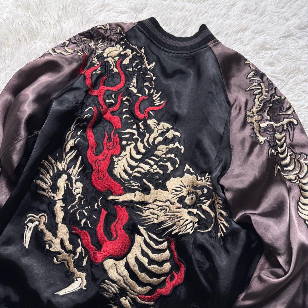 希少/L✨花旅楽団　スカジャン　リバーシブル　豪華刺繍　龍　玄武