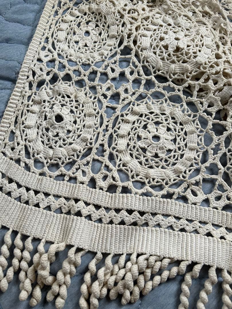 LEO　　　☆フランスアンティーク　フリンジ付きレースカバー☆