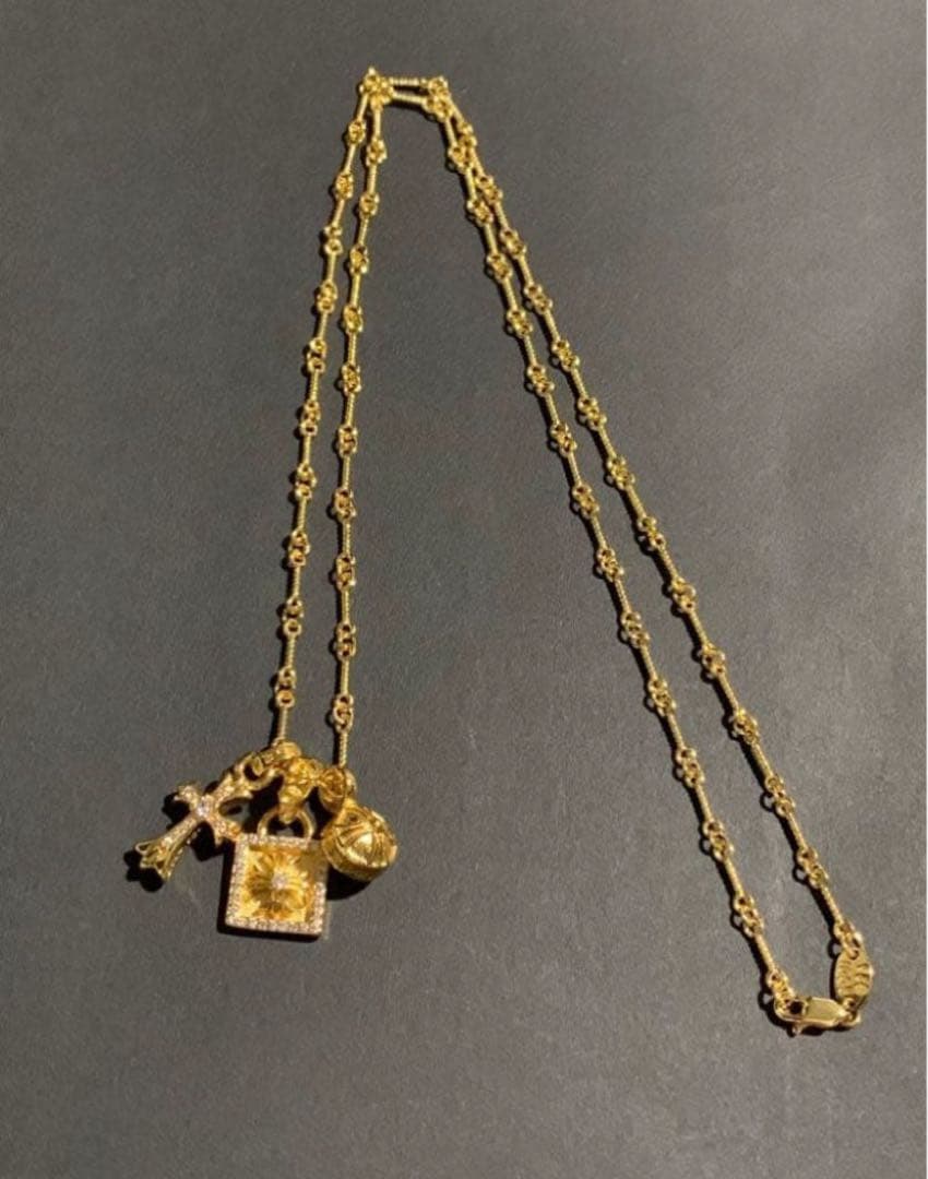 22k ベビーファット　スクエア　クロスボール　ネックレス　3点セット　50㎝