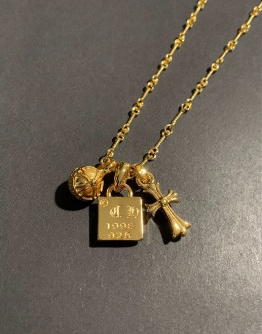 22k ベビーファット　スクエア　クロスボール　ネックレス　3点セット　50㎝