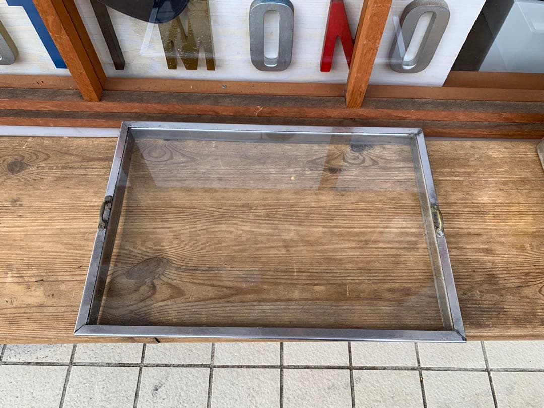 G0412★駄菓子屋ケース　ブリキガラスケース　蓋付ケース　駄菓子屋　店舗什器