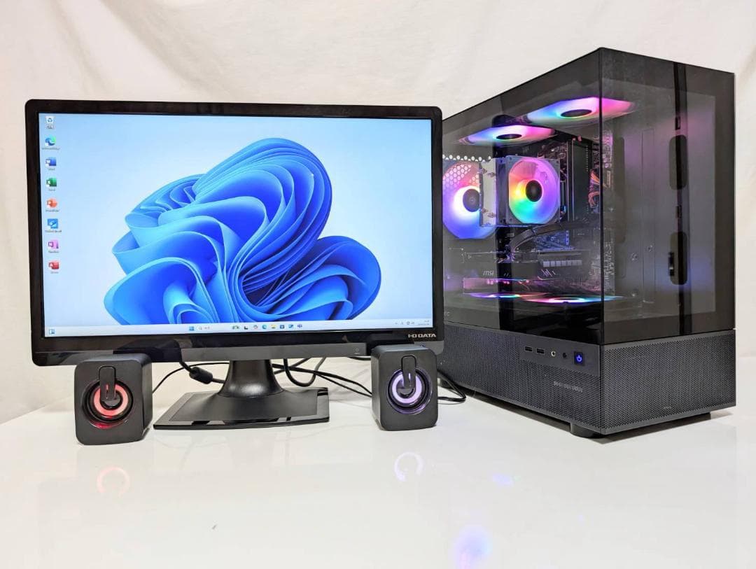 黒いゲーミングPC・おまけでモニター+スピーカー・Office