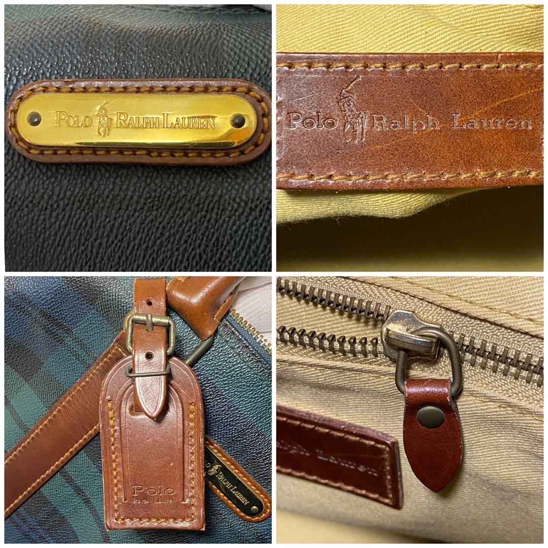 【美品】ポロラルローレン ミニボストン バッグ　PVCレザー ブラックウォッチ