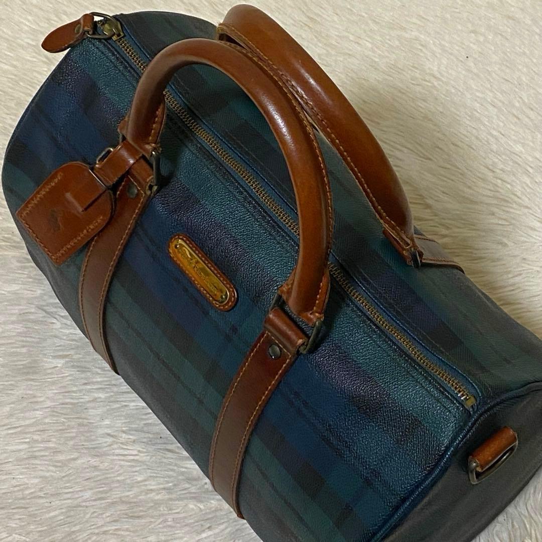 【美品】ポロラルローレン ミニボストン バッグ　PVCレザー ブラックウォッチ