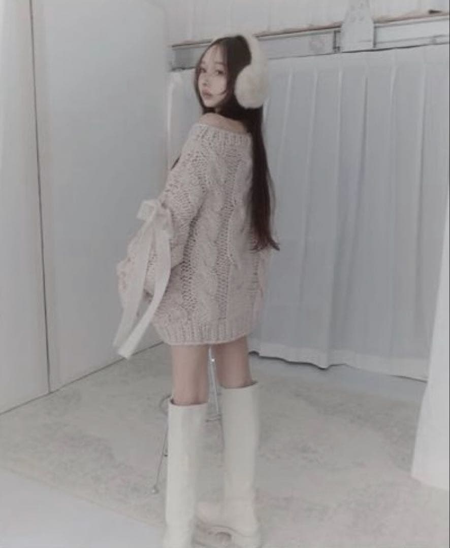 FictionTokyo ハンドニッティングケーブルリボンニット ピンク