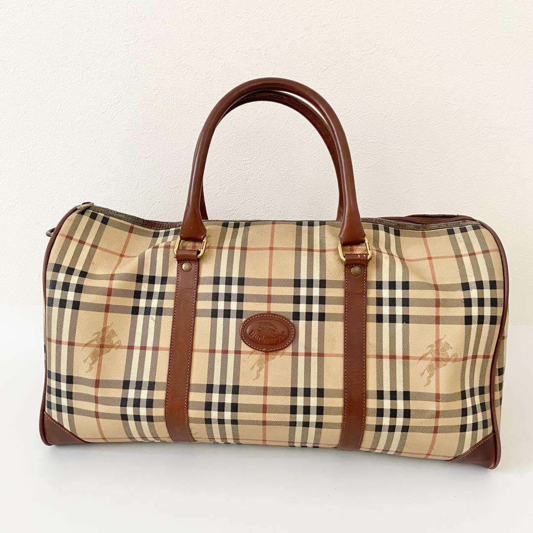 極美品　バーバリー ボストンバッグ ノバチェック ホースロゴ 2way PVC
