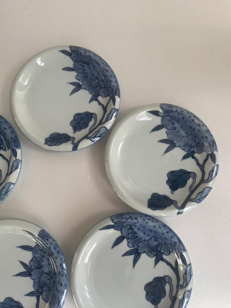 ①館林 源右衛門 染付向日葵絵 銘々皿 五客 お皿 中皿 有田焼 25