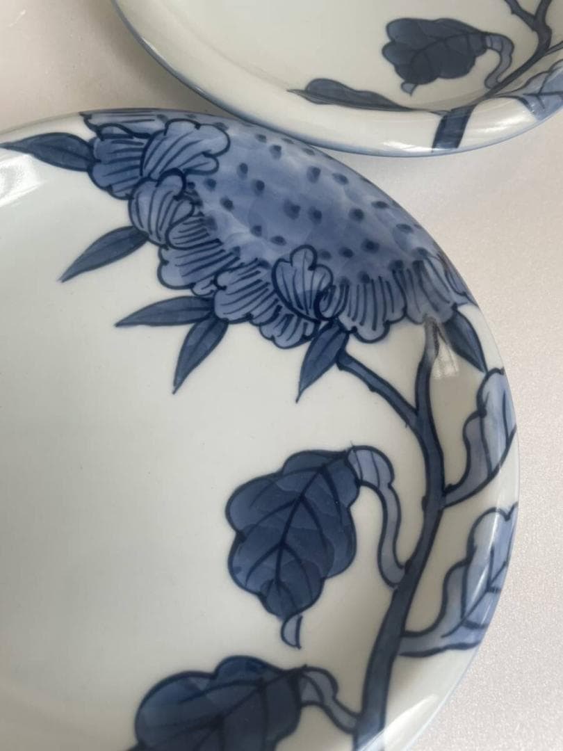 ①館林 源右衛門 染付向日葵絵 銘々皿 五客 お皿 中皿 有田焼 25