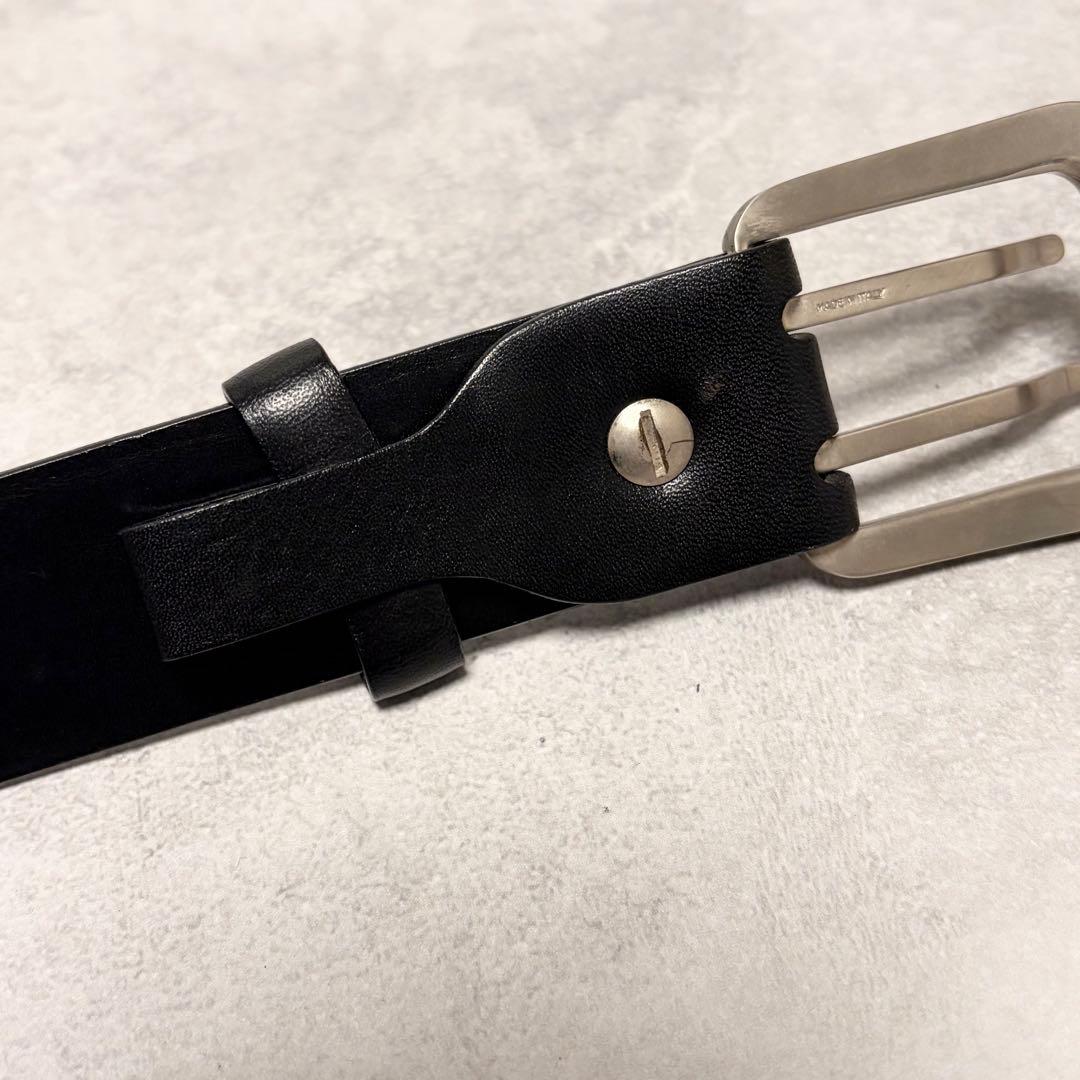 【美品✨希少】CELINE メンズ　ベルト　ダブルピン　レザー　黒　ロゴ刻印