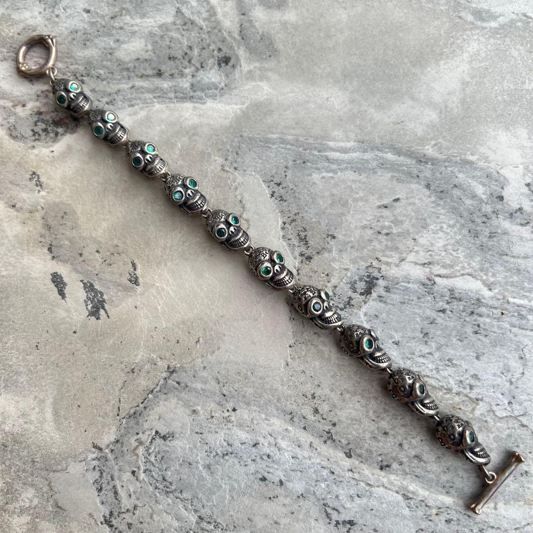 VINTAGE ヴィンテージ グリーンアイ スカルリンク ブレスレット マンテル