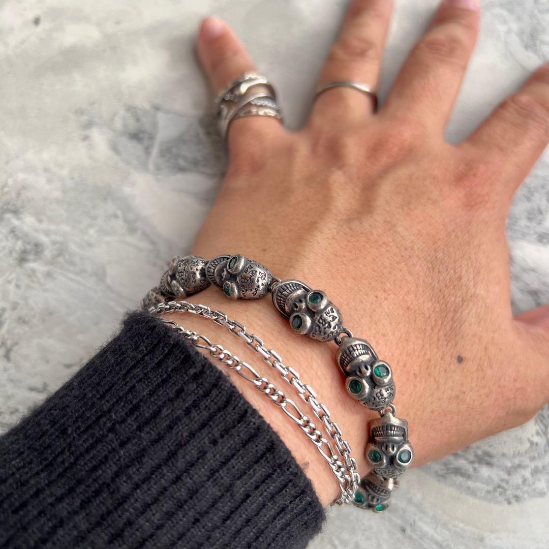 VINTAGE ヴィンテージ グリーンアイ スカルリンク ブレスレット マンテル