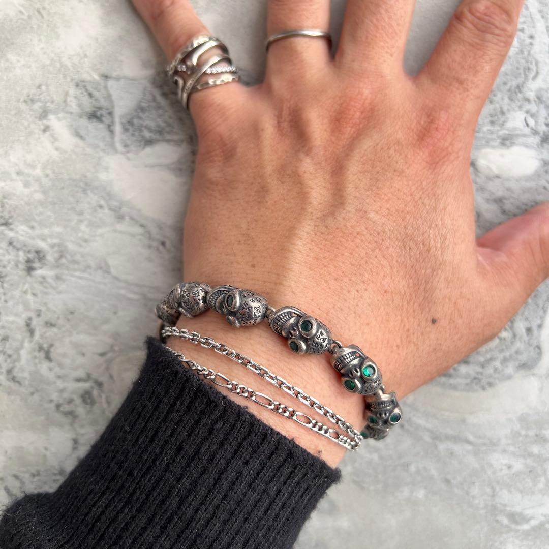 VINTAGE ヴィンテージ グリーンアイ スカルリンク ブレスレット マンテル