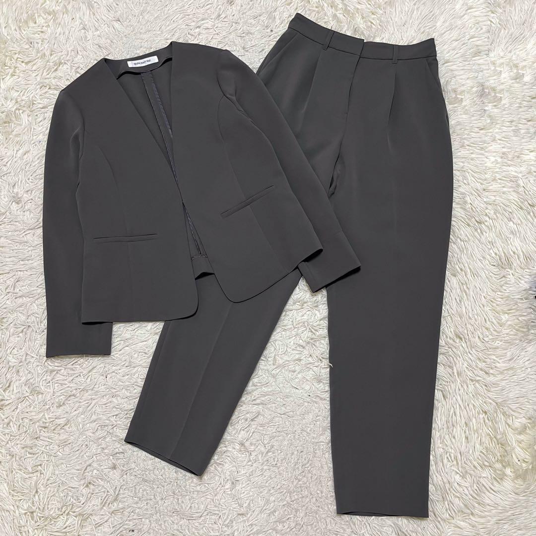 美品 ナチュラルビューティーベーシック ノーカラー セットアップ スーツ パンツ