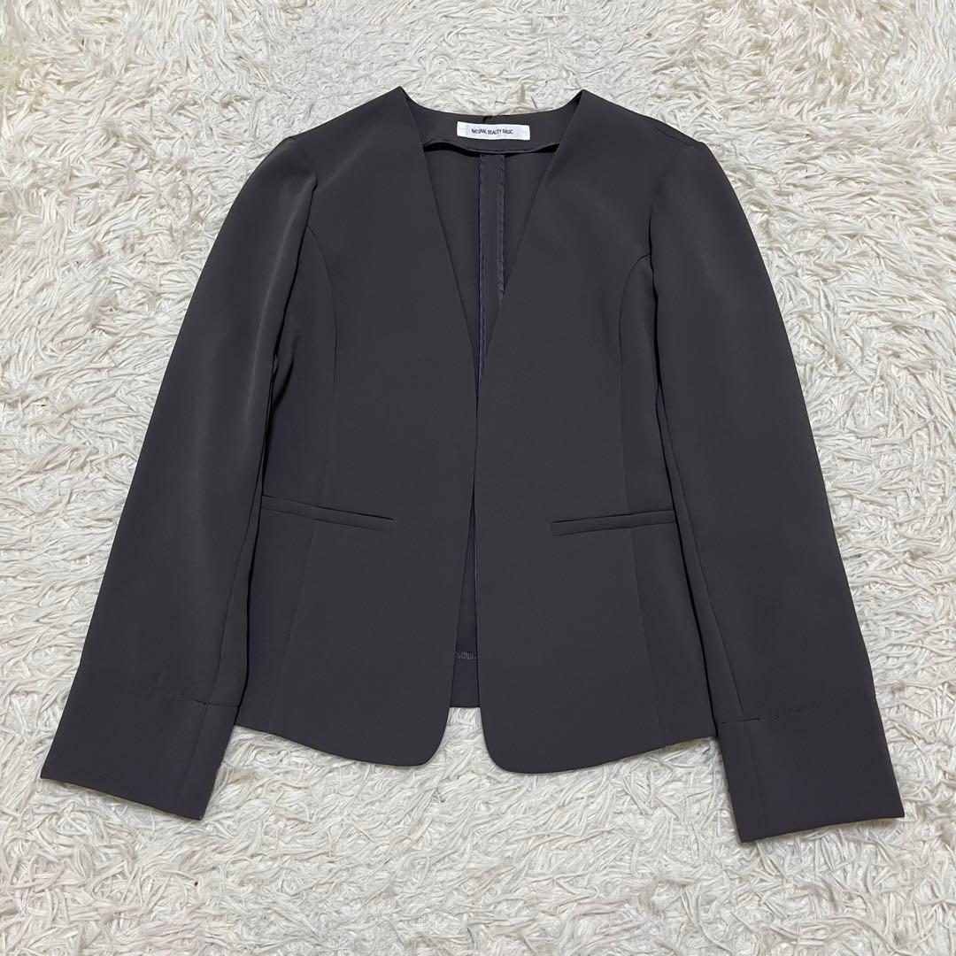 美品 ナチュラルビューティーベーシック ノーカラー セットアップ スーツ パンツ