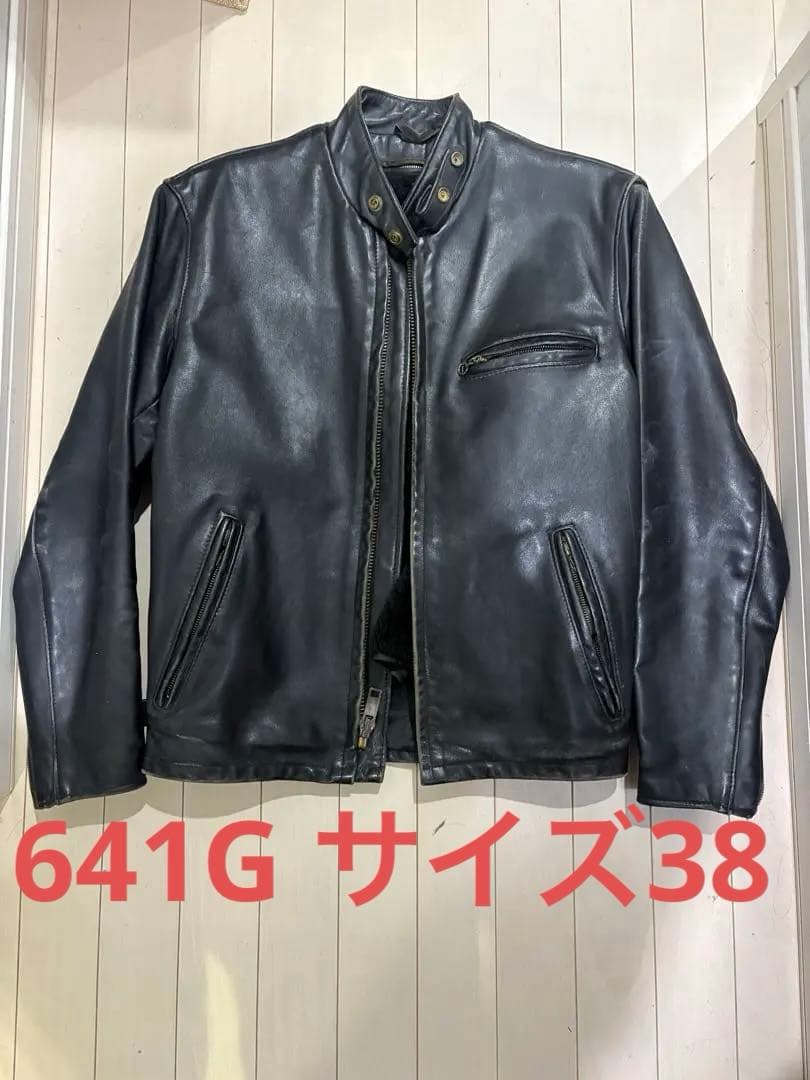 Schott ブラックレザーシングルライダースジャケット38 (M)品番641G
