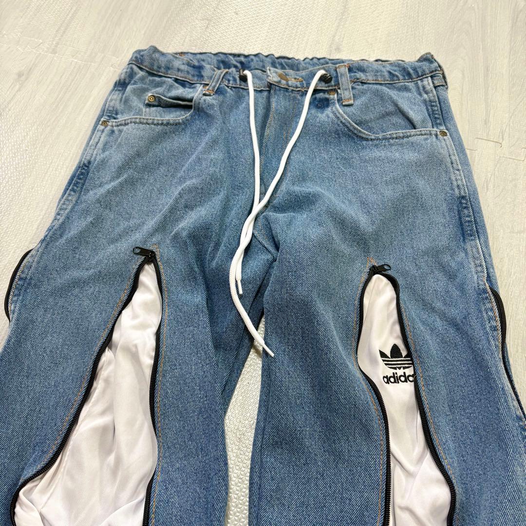 アディダス　adidas ワイド　デニムパンツ　フレア　リメイク　バギー　白