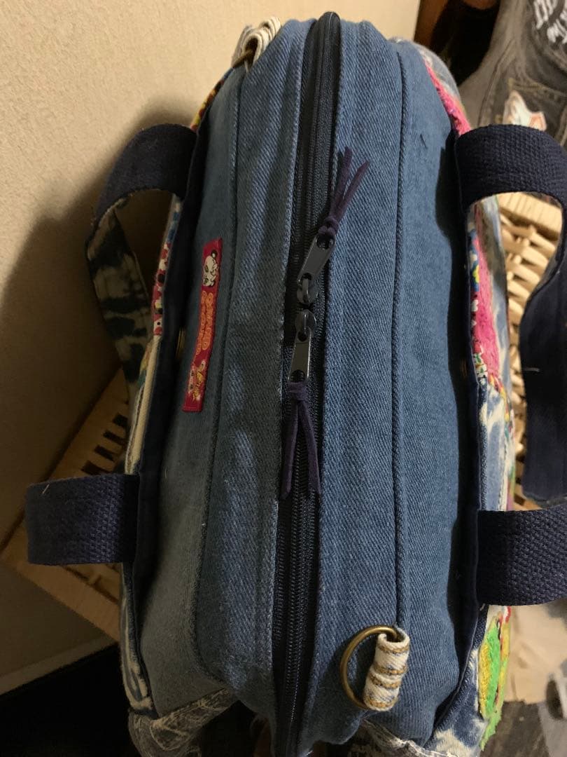 1938【もも】ワイヤー口金ボストンバッグ(L)、デニムリメイク