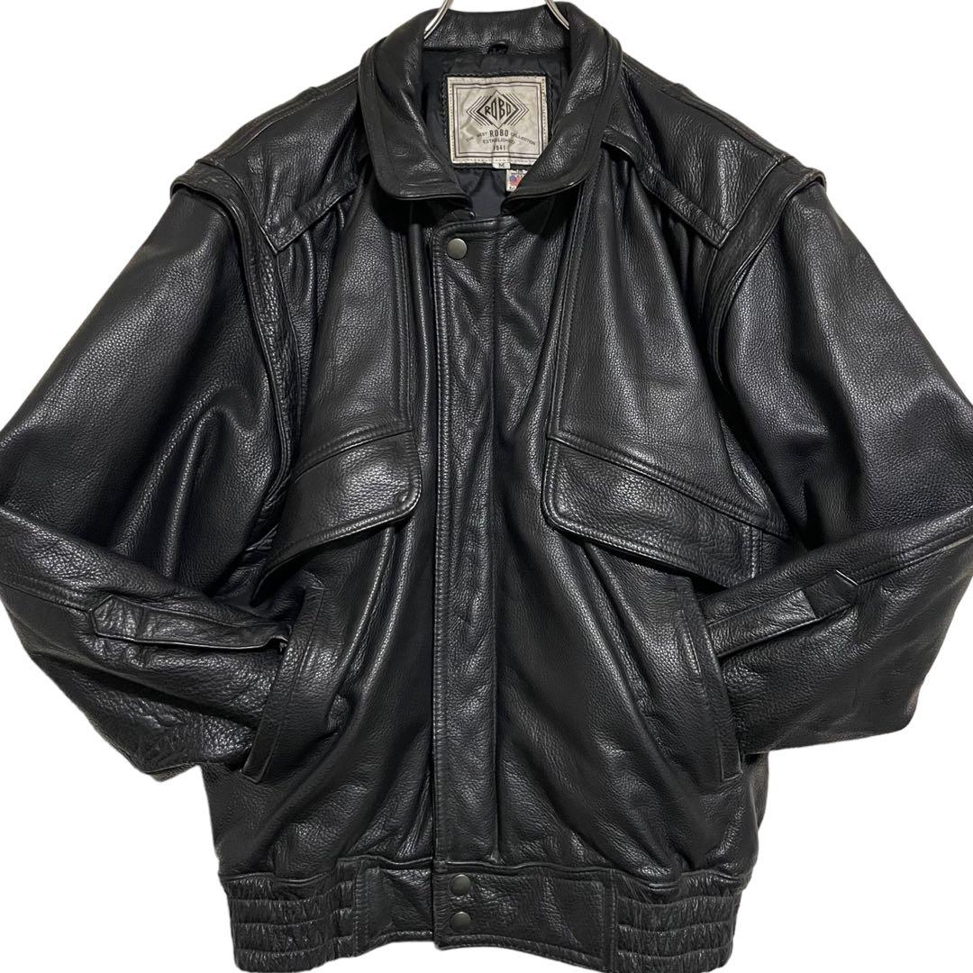 【vintage】アメリカ産羊革 ラムレザーシングルライダースジャケット 黒 M