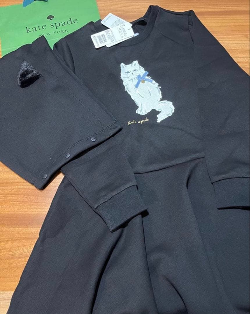 【ケイトスペード】140 ❤︎新品未使用❤︎ 猫ちゃん フーディ&ワンピース 黒