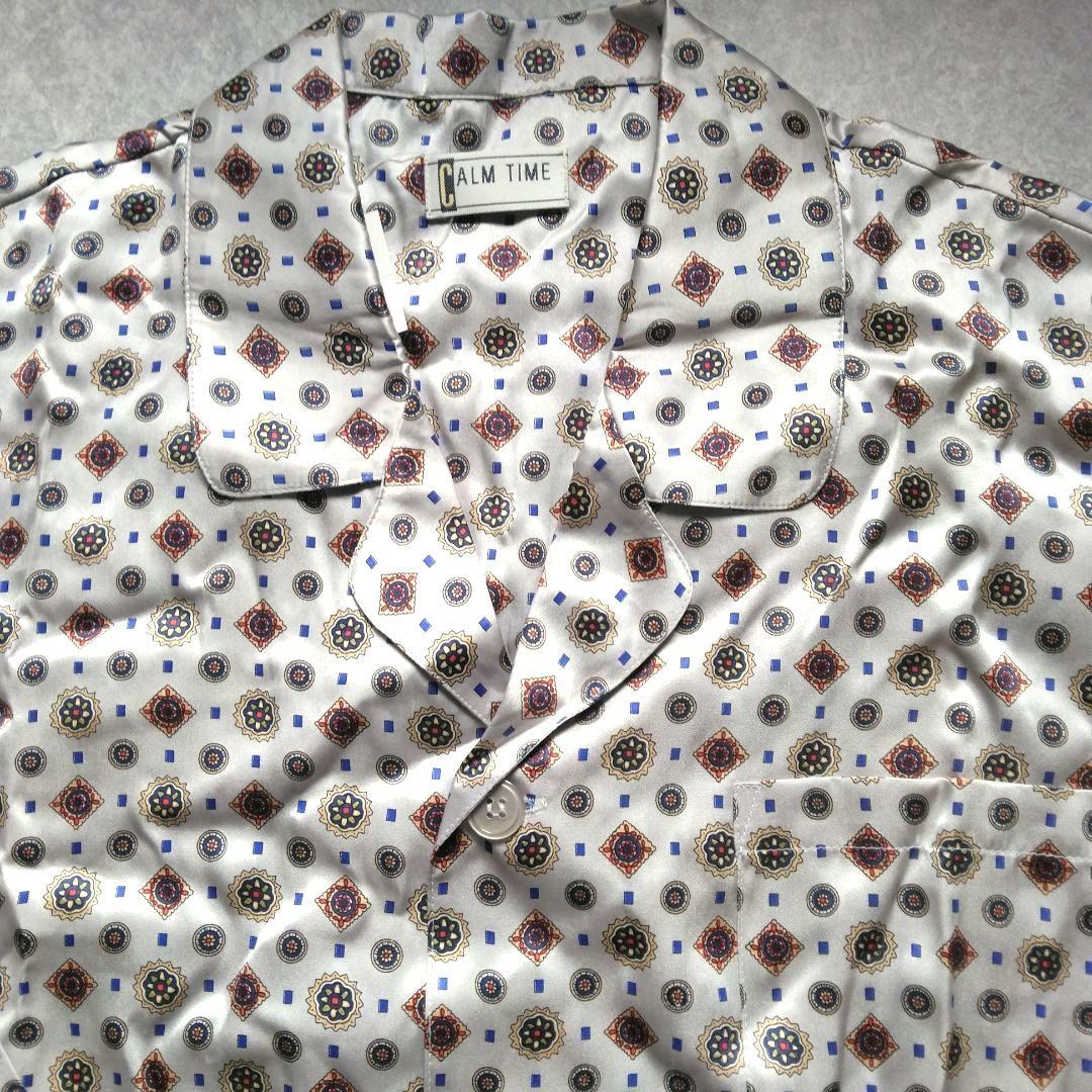 シルク　メンズパジャマ　幾何学模様　オシャレ　絹100%