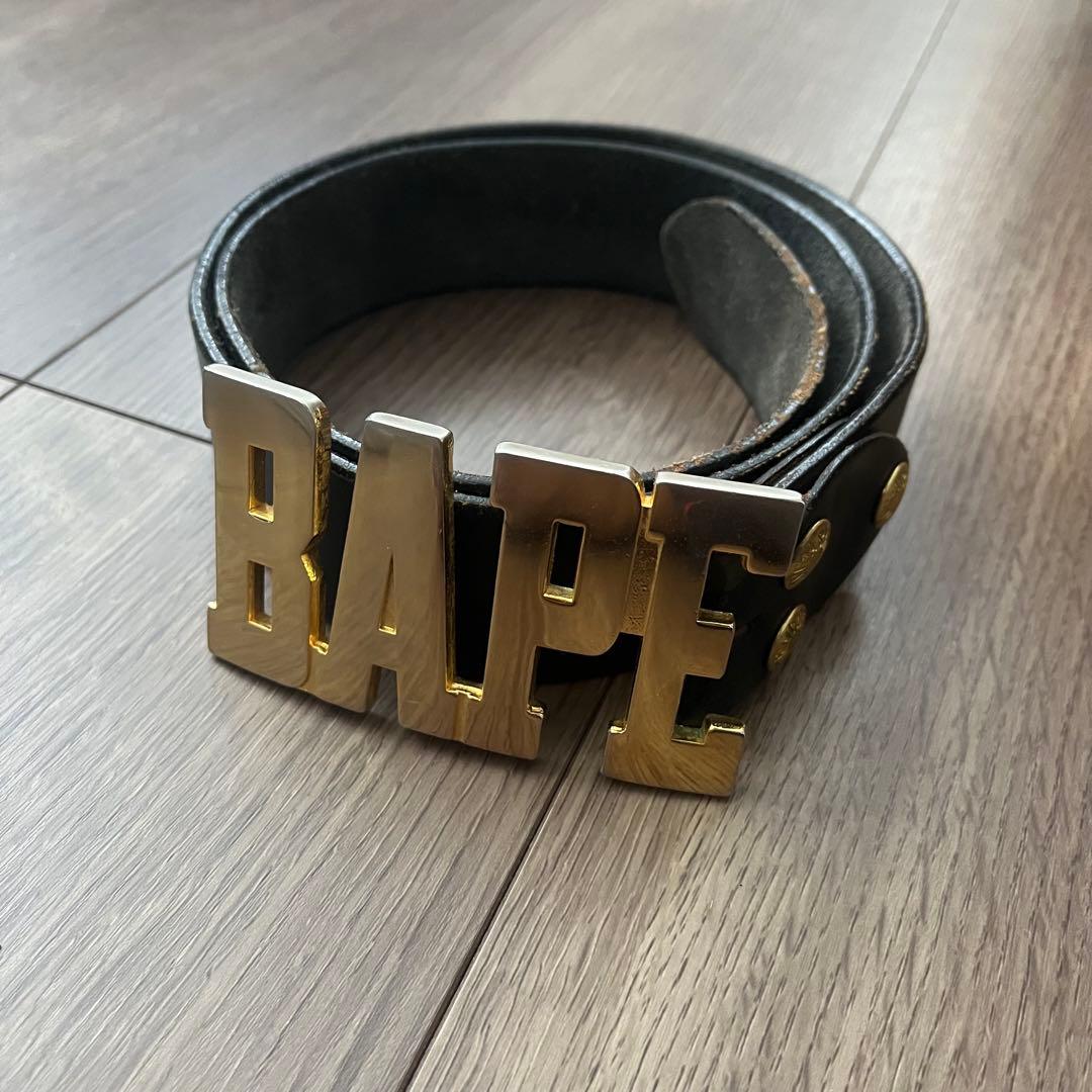 【レア】BAPE メタルバックル ブラックレザーベルト